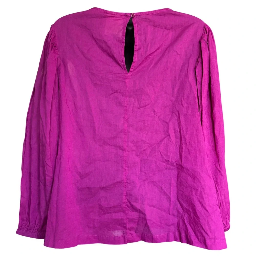 Farm Rio X Anthropologie Kelsie Peasant Blouse Sz M Purple Boho Puff Sleeve Lace